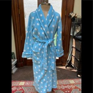 Brand New Shawl Collar Wrap Thick Plush polka Dot Robe  Mid calf length.